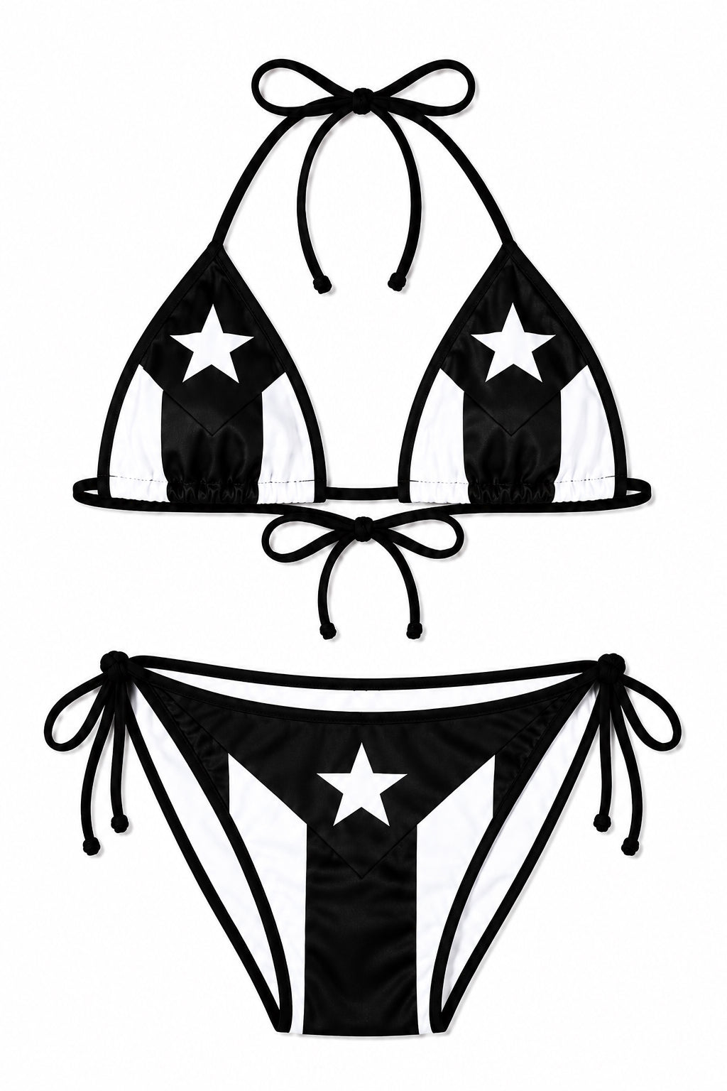 Black and White Puerto Rican Flag Bikini Swiumsuit set - One Size Fits Most