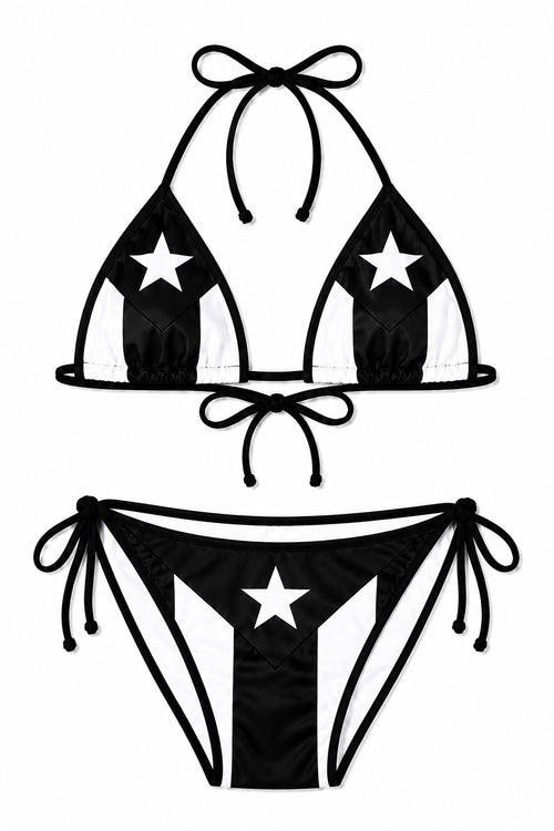 Black and White Puerto Rican Flag Bikini Swiumsuit set - One Size Fits Most